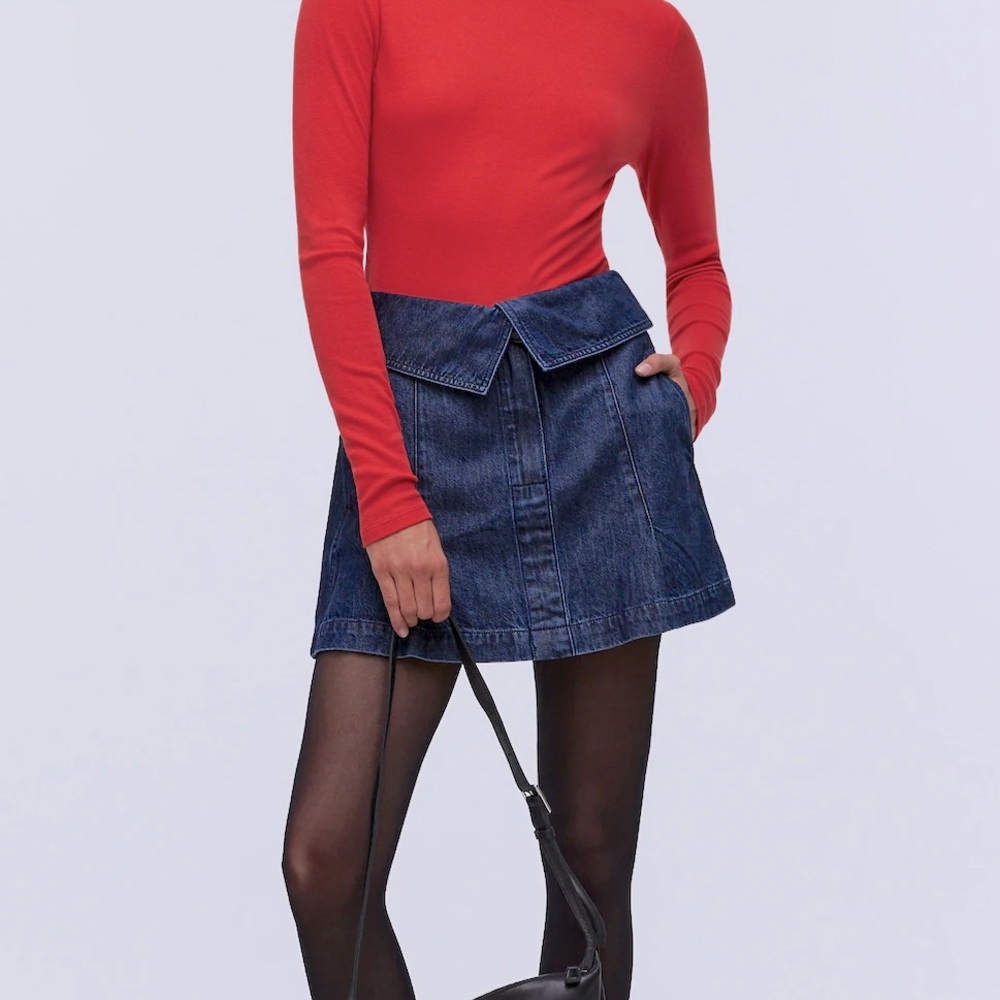 Denim Fold Waist Mini Skirt